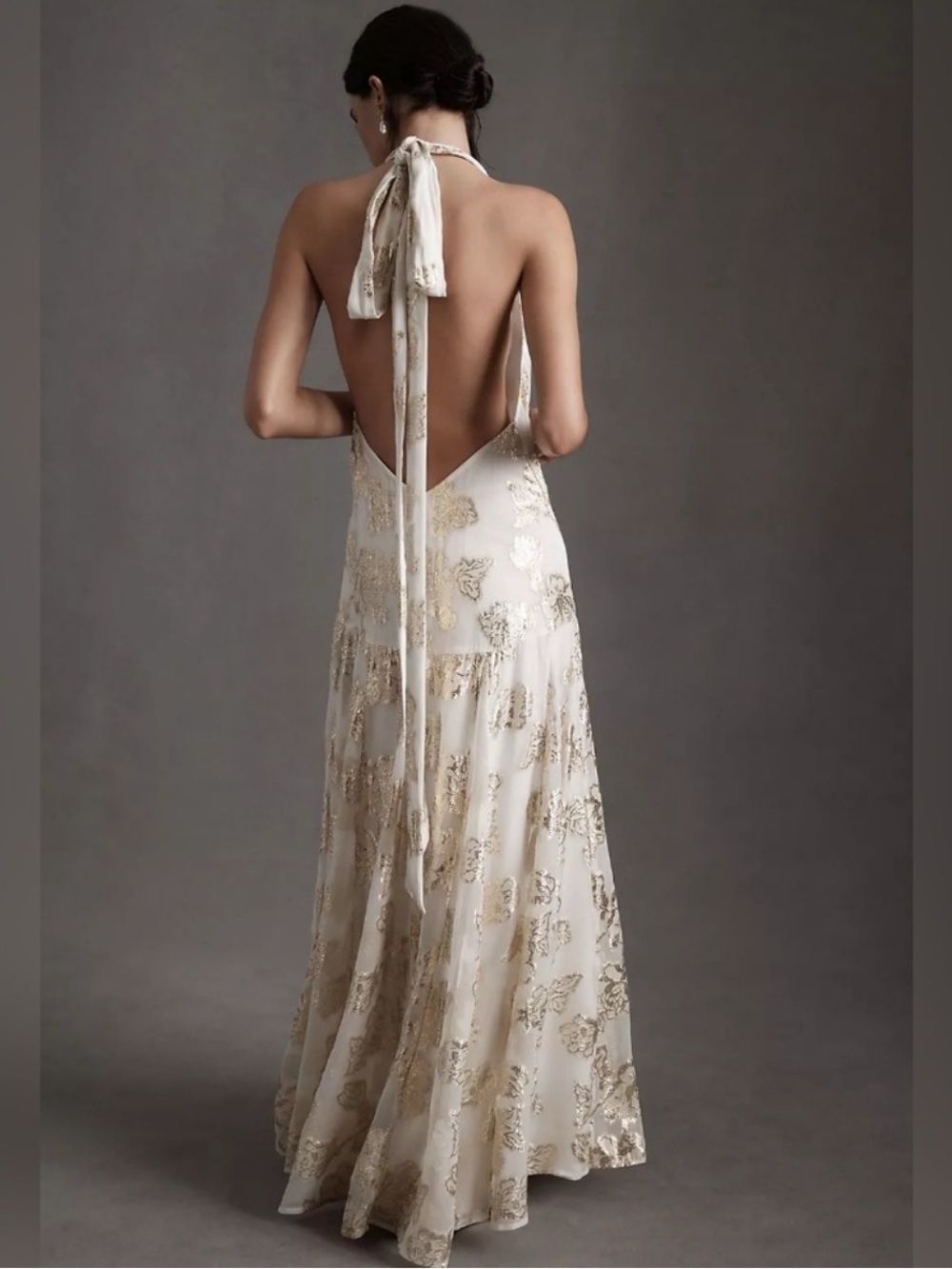 Free People Ivory Halter Maxi with Gold Floral Embroidery - Picture 8 of 9